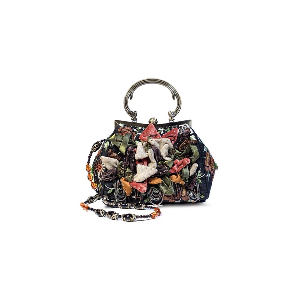 Vintage MARY FRANCES Purse Hand Beaded Ornate Floral Crossbody Bag